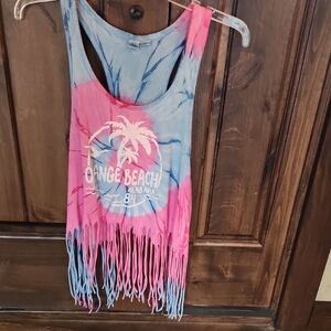 Tie-Dye Orange Beach Fringe Tank Top